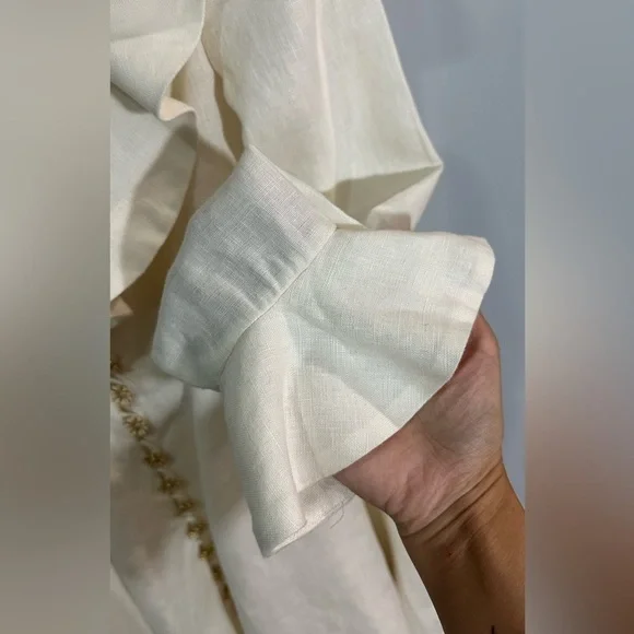 NWT Zimmermann Cream Linen Daisy Mini Dress Ruffle Long Sleeve AU 0P (US 2P) - Picture 13 of 16